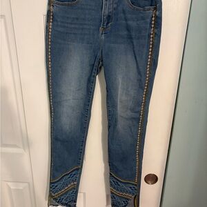 DRIFTWOOD Blue Skinny Jeans with Gold Embroidered Side Trim